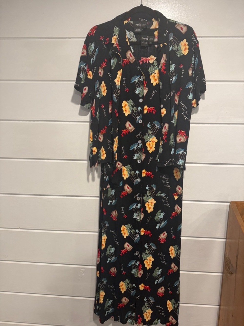 Carole Little Black Floral Maxi Dress with Yellow & Red Accents size- med/large